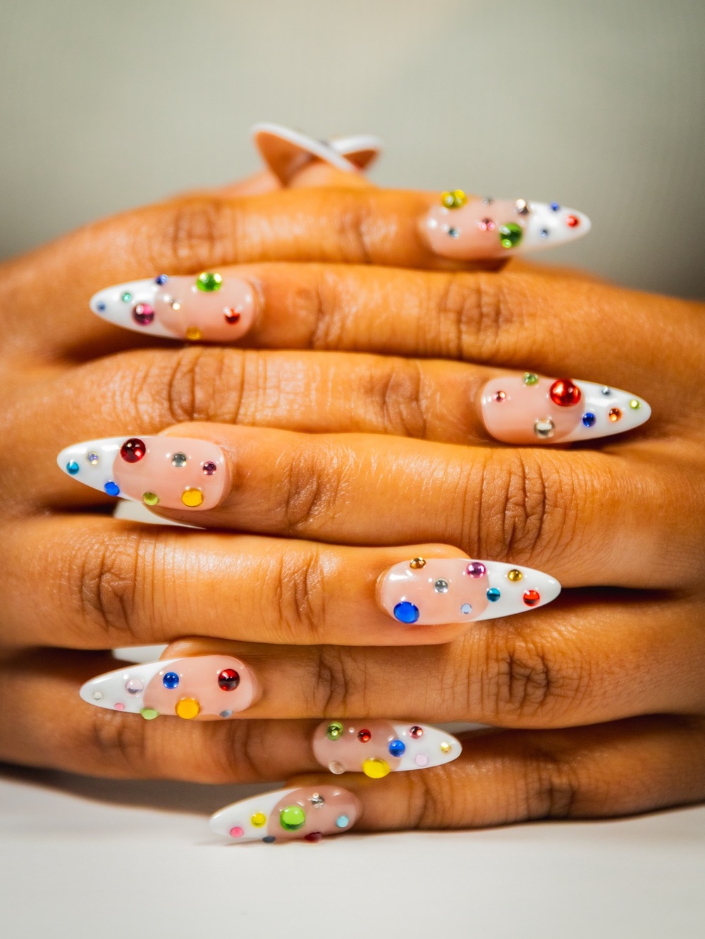 Multicolored Crystal Accent Stiletto Nail Set - “Edible Confetti”